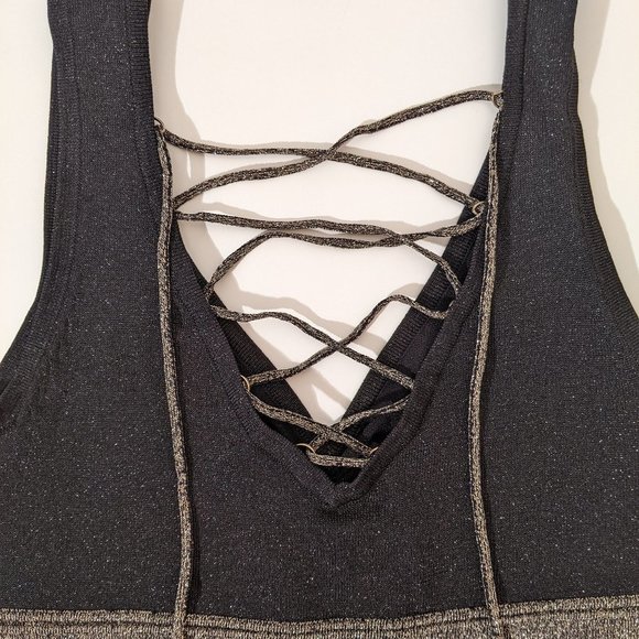 Forever 21 Striped Black Little Golden Sparkly Dress with laces. Medium Size.XXI - Picture 9 of 13